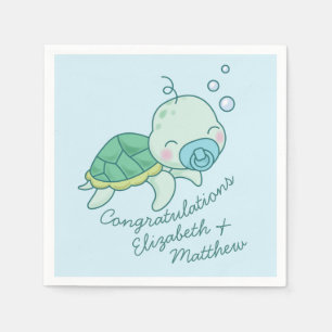 Cute Sea Turtle Baby Shower Kawaii Blue Boy Napkin