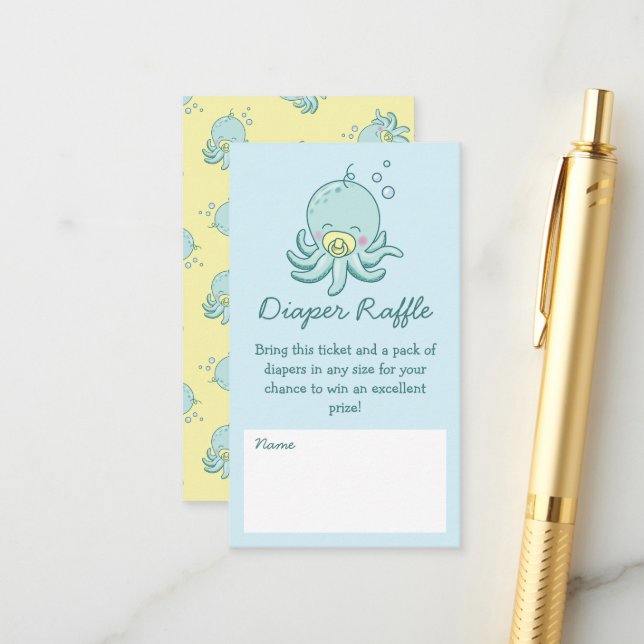 Cute Sea Turtle Baby Shower Kawaii Diaper Raffle Enclosure Card (Front/Back In Situ)