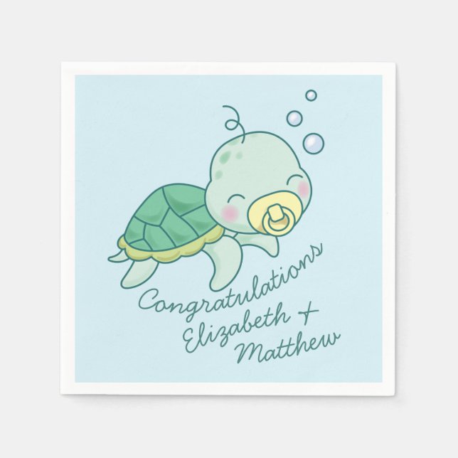 Cute Sea Turtle Baby Shower Kawaii Napkin (Front)