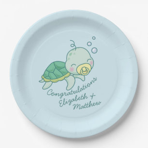 Cute Sea Turtle Baby Shower Kawaii Paper Plate