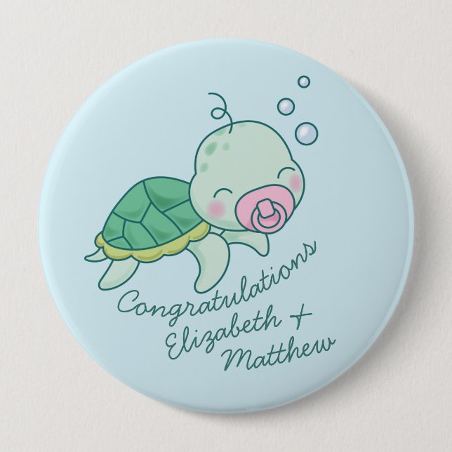Cute Sea Turtle Baby Shower Kawaii Pink Girl 4 Inch Round Button (Front)