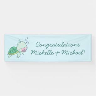 Cute Sea Turtle Baby Shower Kawaii Pink Girl Banner