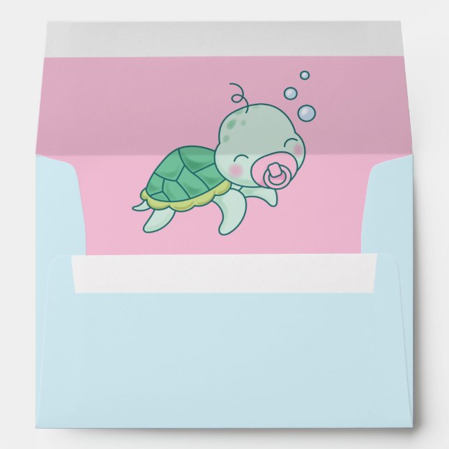 Cute Sea Turtle Baby Shower Kawaii Pink Girl Envelope (Back (Bottom))