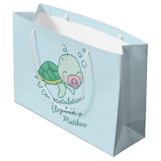 Cute Sea Turtle Baby Shower Kawaii Pink Girl Large Gift Bag