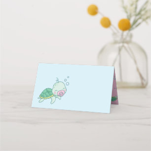 Cute Sea Turtle Baby Shower Kawaii Pink Girl Place Card
