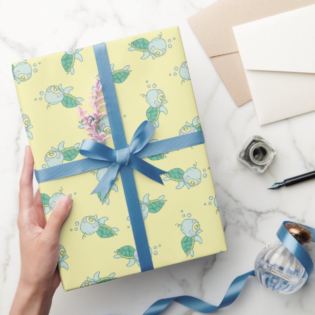 Cute Sea Turtle Baby Shower Kawaii Wrapping Paper (Gifting)