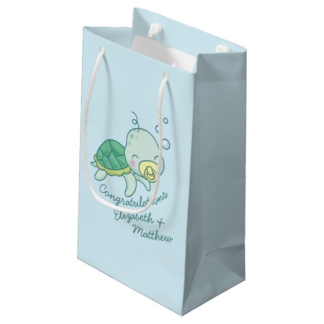 Cute Sea Turtle Baby Shower Small Gift Bag (Back Angled)