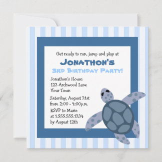 Cute Sea Turtle Birthday Party Invite - Blue