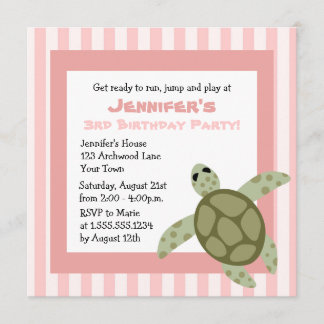 Cute Sea Turtle Birthday Party Invite Pink