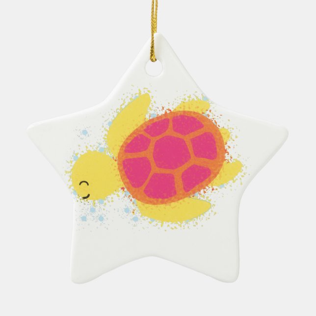 Cute Sea Turtle Ceramic Ornament (Front)