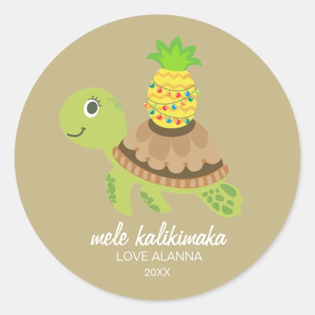 Cute Sea Turtle Christmas Classic Round Sticker (Front)