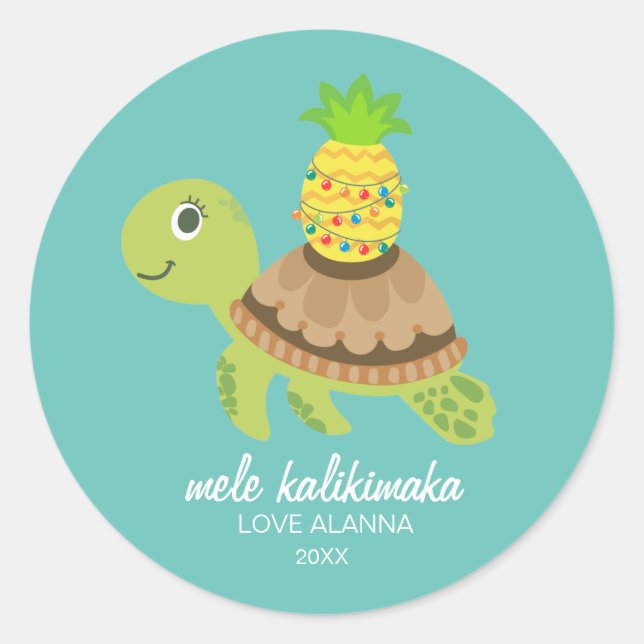 Cute Sea Turtle Christmas Classic Round Sticker (Front)