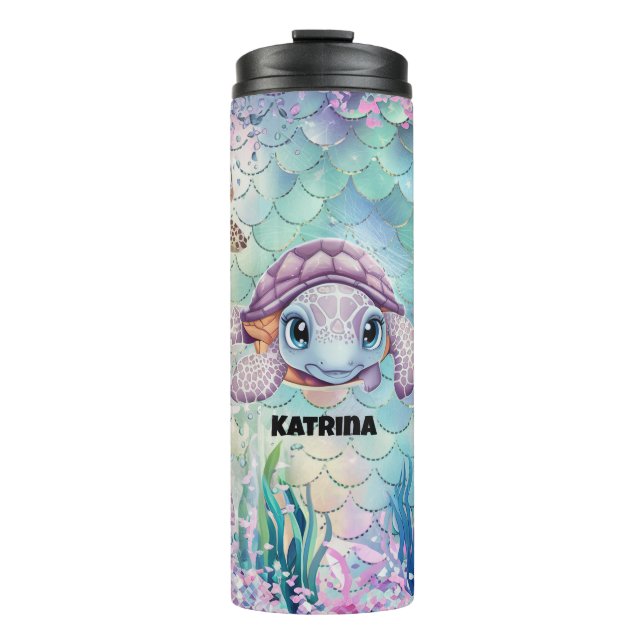 Cute Sea Turtle Customizable Name  Thermal Tumbler (Front)
