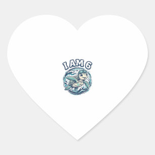 Cute Sea Turtle I Am 6 Birthday Vintage Shirt Desi Heart Sticker