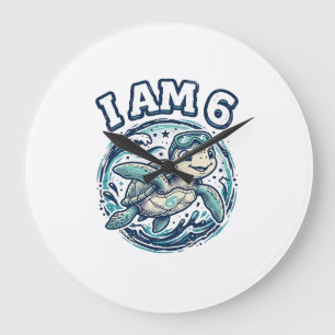 Cute Sea Turtle I Am 6 Birthday Vintage Shirt Desi Large Clock
