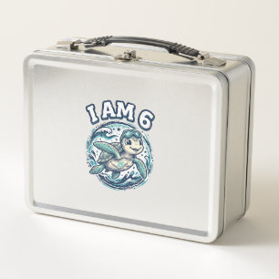 Cute Sea Turtle I Am 6 Birthday Vintage Shirt Desi Metal Lunch Box