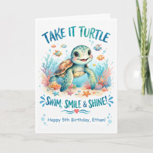 Cute Sea Turtle Kids Birthday Card – Personalized 