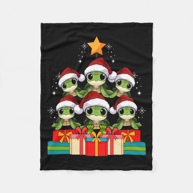 Cute Sea Turtle Le Ocean Christmas Tree Xmas Hat L Fleece Blanket (Front)