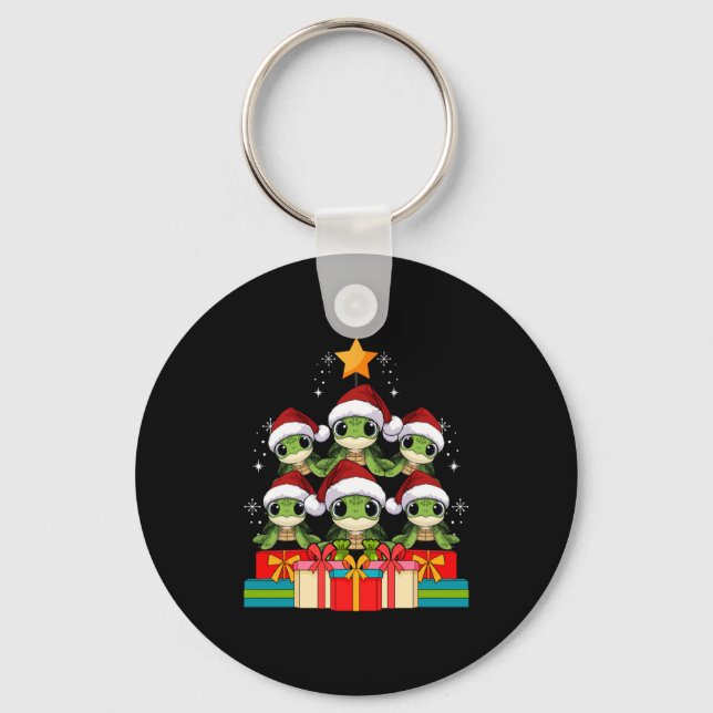 Cute Sea Turtle Le Ocean Christmas Tree Xmas Hat L Keychain (Front)