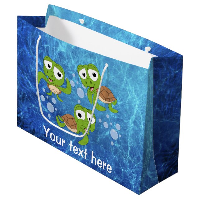 cute sea turtle lovers add text large gift bag (Front Angled)