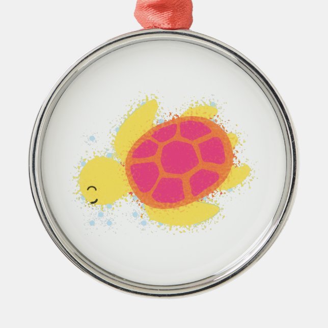 Cute Sea Turtle Metal Ornament (Front)