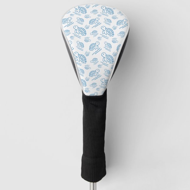 Cute Sea Turtle Nautical Doodle Pattern Golf Head Cover (Front)