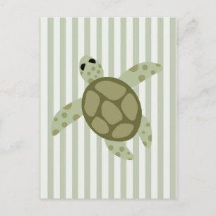 Cute Sea Turtle on Green Stripe Postcard