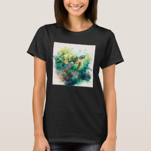 Cute Sea Turtle Paint Splatter Illustration Colorf T-Shirt