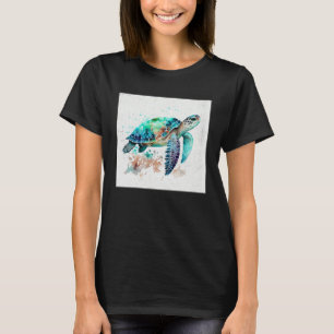 Cute Sea Turtle Paint Splatter Illustration Colorf T-Shirt