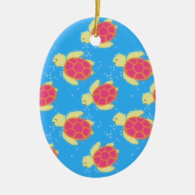 Cute Sea Turtle Pattern Ceramic Ornament (Front)