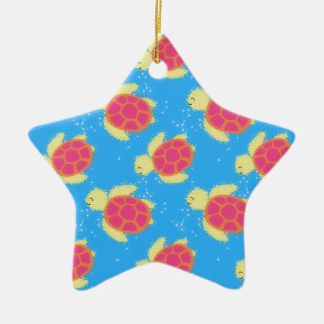 Cute Sea Turtle Pattern Ceramic Ornament (Front)