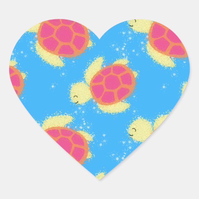 Cute Sea Turtle Pattern Heart Sticker (Front)