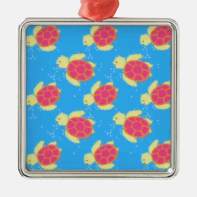 Cute Sea Turtle Pattern Metal Ornament (Front)