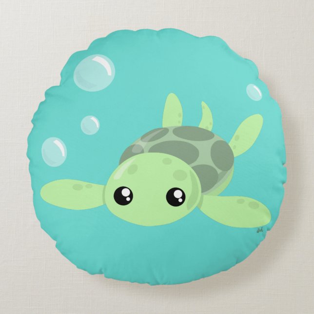 Cute Sea Turtle Round Pillow (Front)