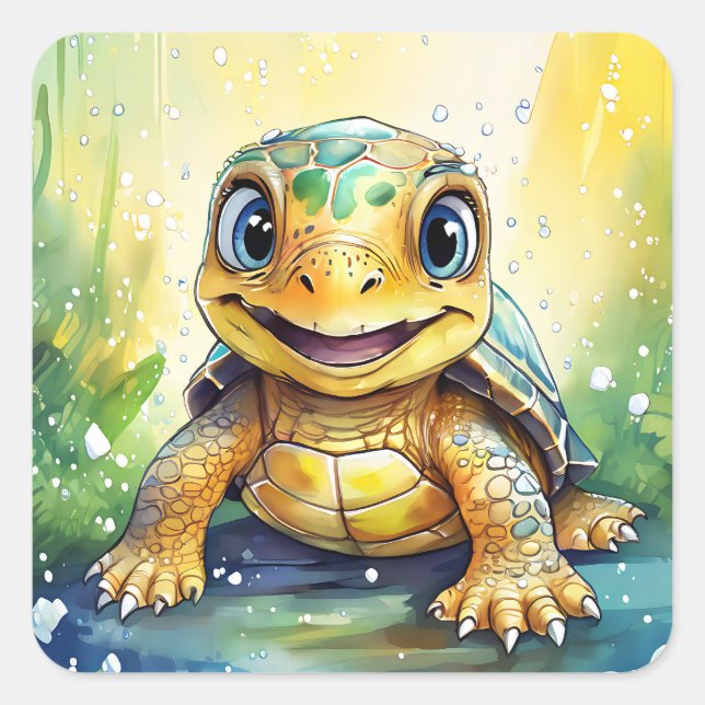 Cute Sea Turtle Square Sticker (Front)