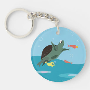 Cute Sea Turtle Under the Sea Art Keychain