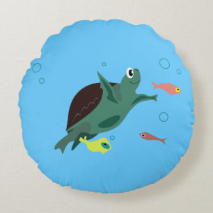 Cute Sea Turtle Under the Sea Art Round Pillow