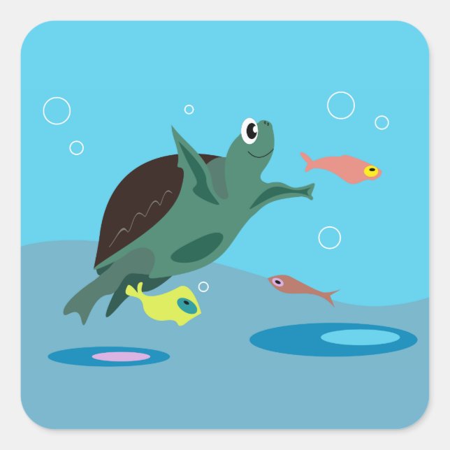 Cute Sea Turtle Under the Sea Art Square Sticker (Front)