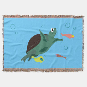 Cute Sea Turtle Under the Sea Art Throw Blanket