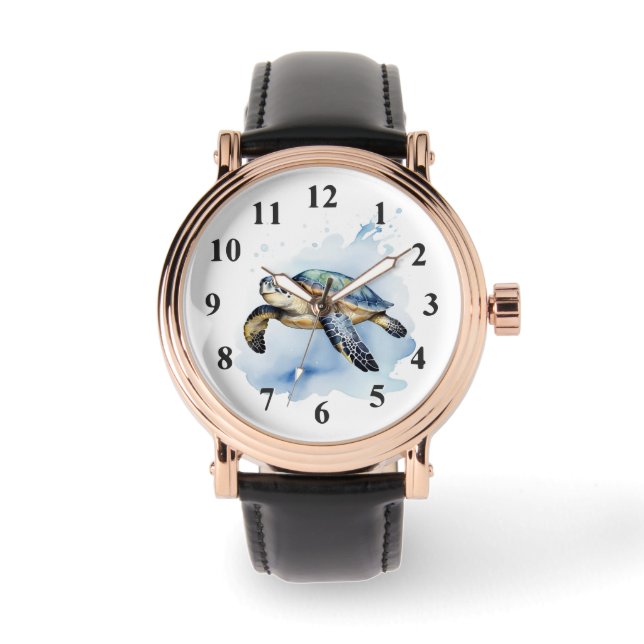 Cute Sea Turtle Watercolor Art Ocean Animal Watch (Front)