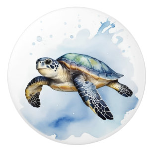 Cute Sea Turtle Watercolor Ocean Animal Bathroom Ceramic Knob