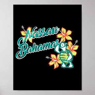 Cute Sea Turtle With Flower Nassau Bahamas Summer Poster
