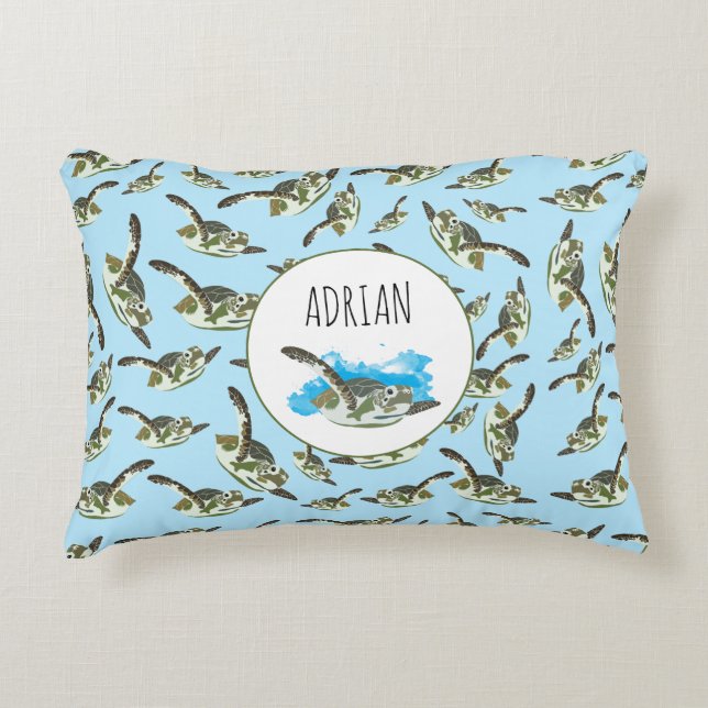 Cute Sea Turtles Pattern Accent Pillow (Front)