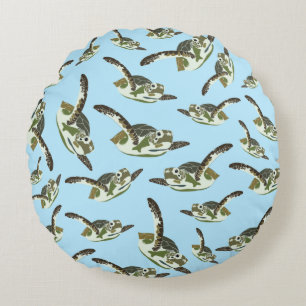 Cute Sea Turtles Pattern Round Pillow