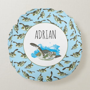 Cute Sea Turtles Pattern Round Pillow