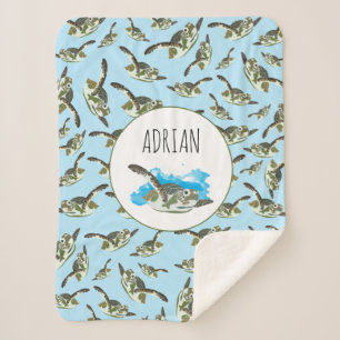 Cute Sea Turtles Pattern Sherpa Blanket