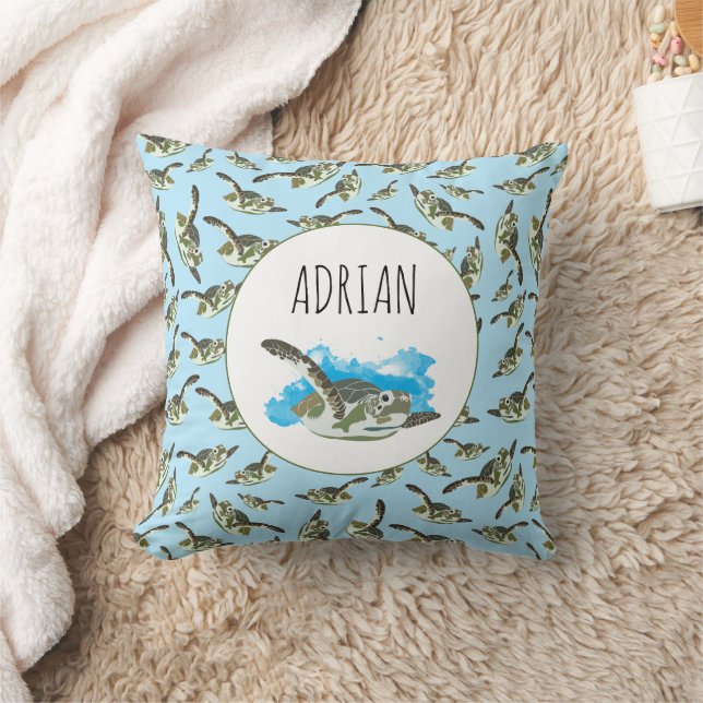 Cute Sea Turtles Pattern Throw Pillow (Blanket)