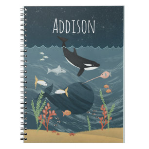 Cute Sea & Whimsical Night Ocean Orca Kids School Notebook