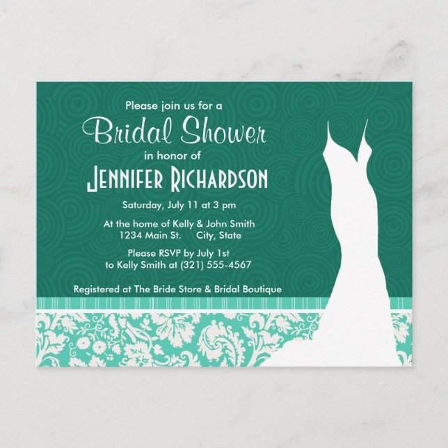 Cute Seafoam Green Damask Invitation Postcard (Front)