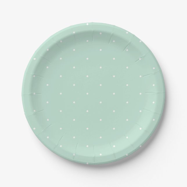 Cute seafoam mint green tiny polka dots elegant paper plate (Front)